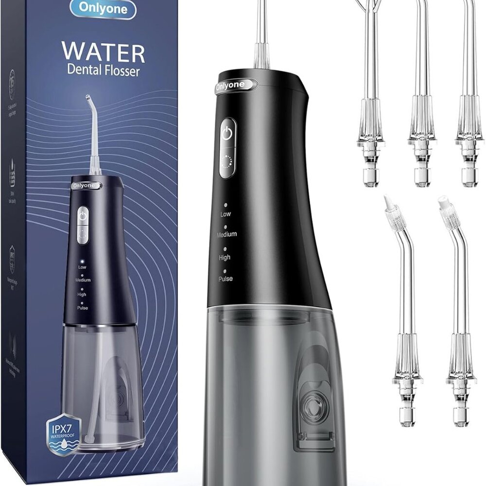 Water Dental Flosser Portable Rechargeable Oral Irrigator 4 Modes 5 Tips Black